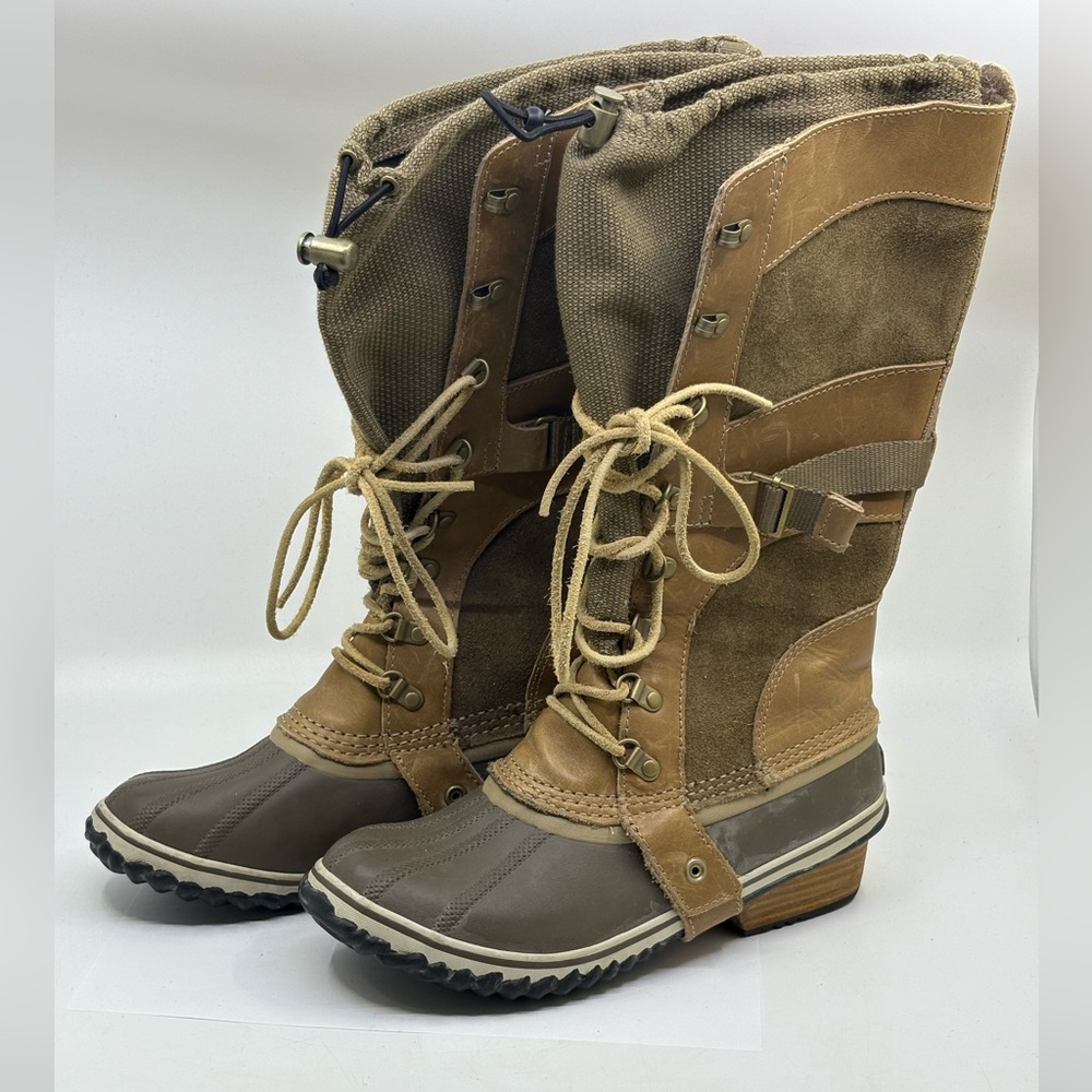 Sorel Carley conquest knee high winter/ rain boots tan size 8.5 - Picture 2 of 9